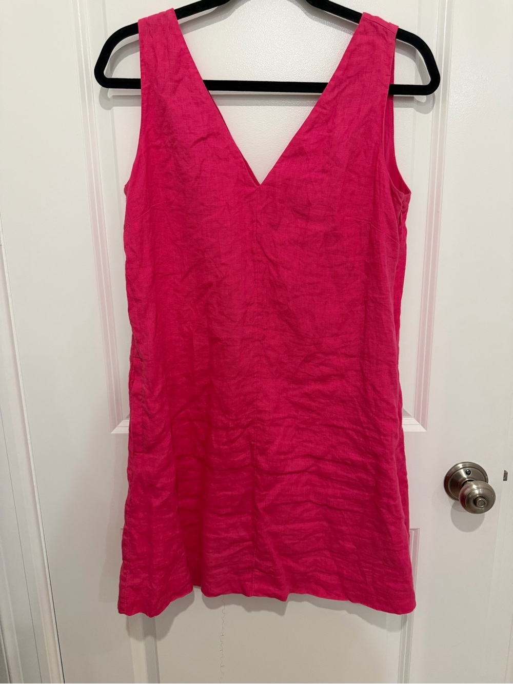 J. Crew Bright Pink Sleeveless V-Neck Mini Dress in linen